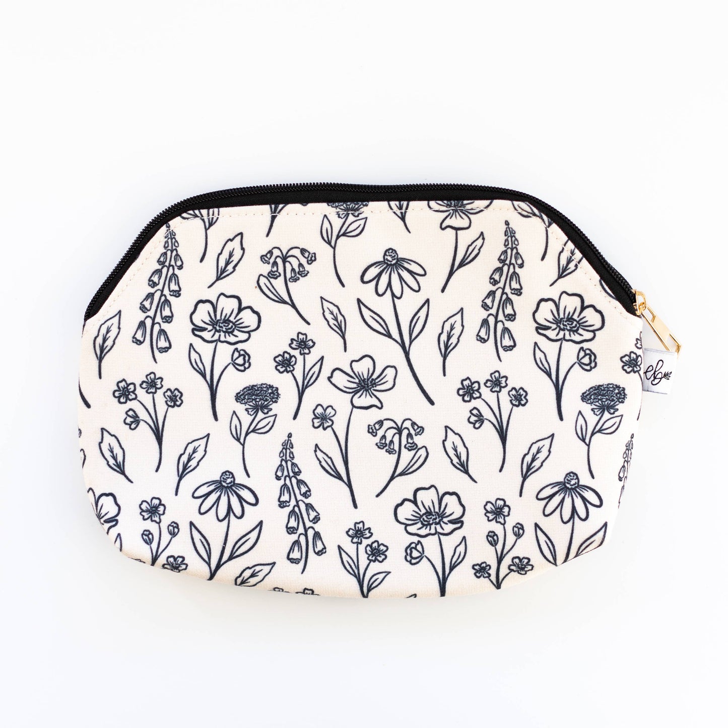 Ivory Pressed Floral Zipper Pouch - White Street Market